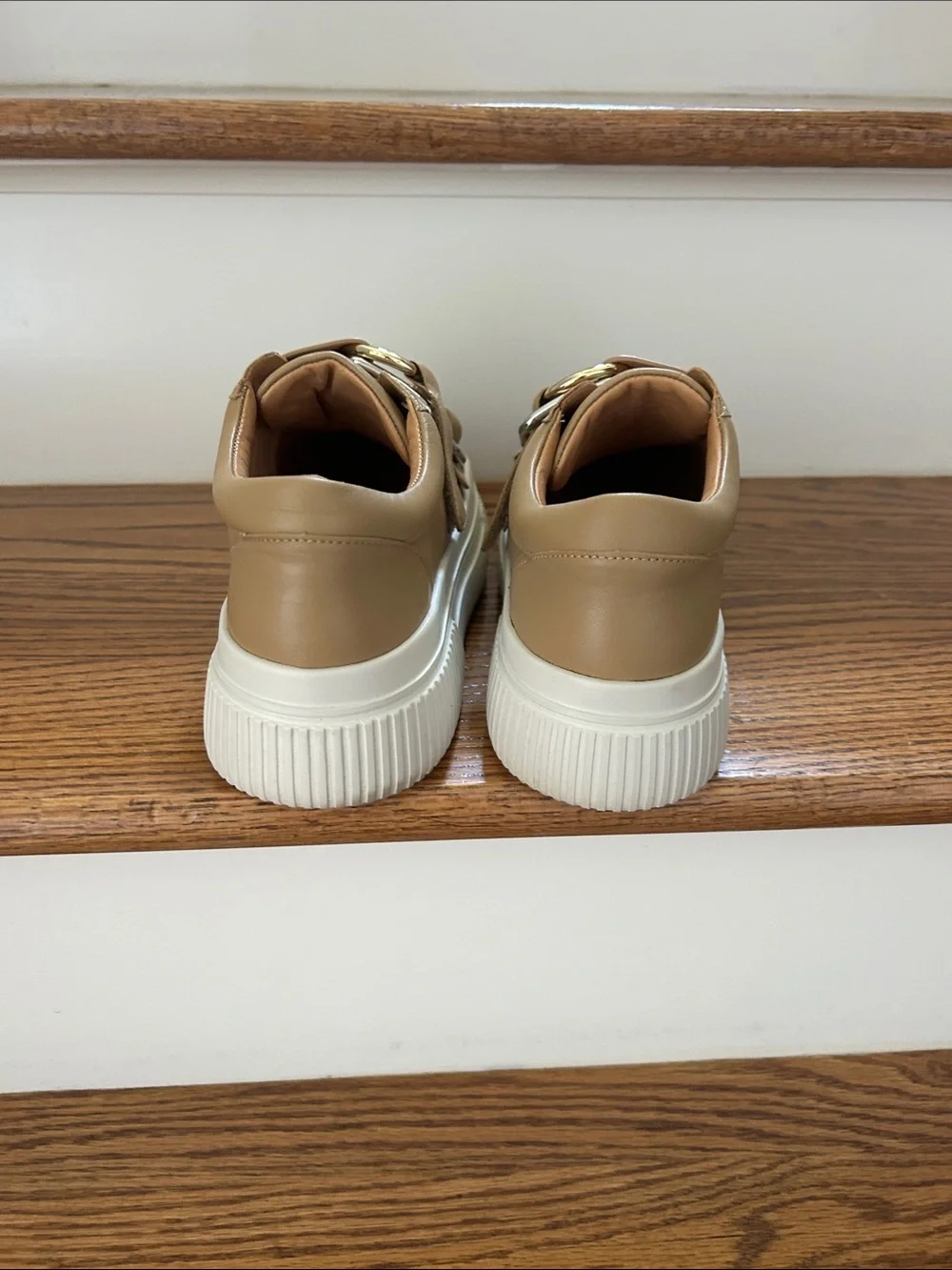 J/Slides Tan Platform Sneakers with Studded Straps